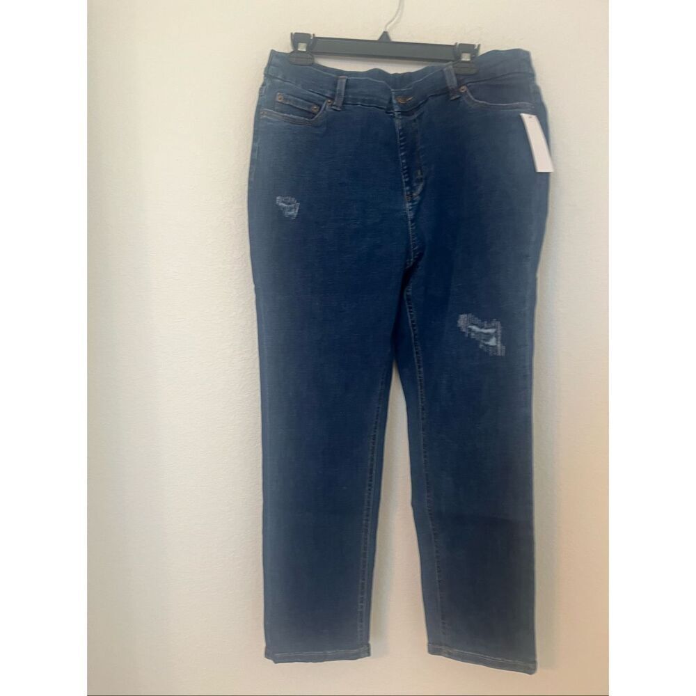 D&Co Denim & Company Stretch Pull-On Jeans Women’s 18WP Dark Wash Tapered Leg NE